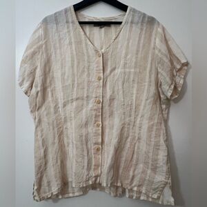 FLAX Striped Cream Button-Up Women's Top